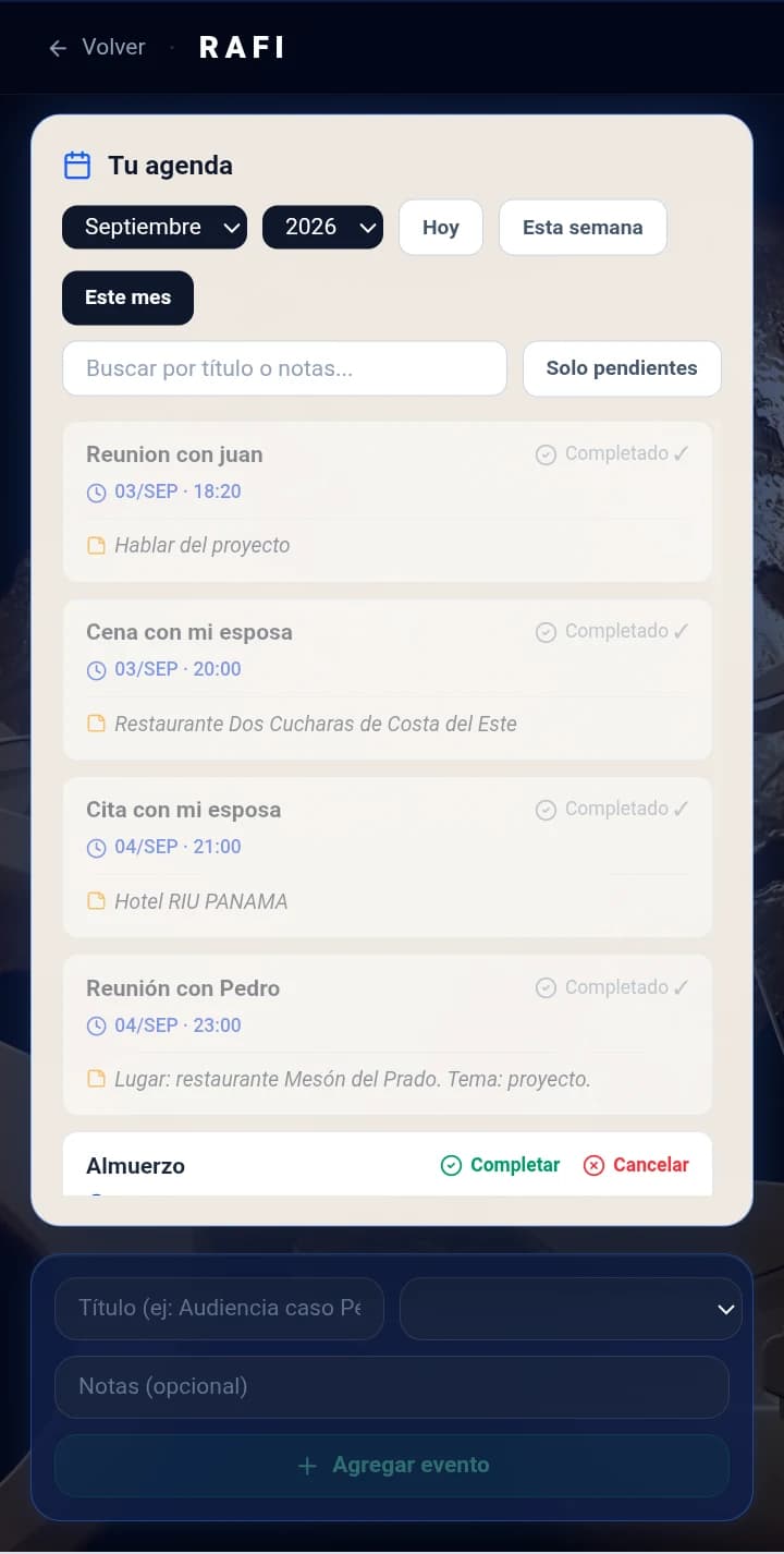 Agenda de RAFI en celular